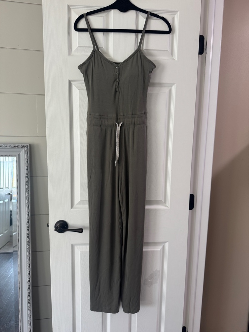 Vuori Olive Green Spaghetti-Strap Jumpsuit